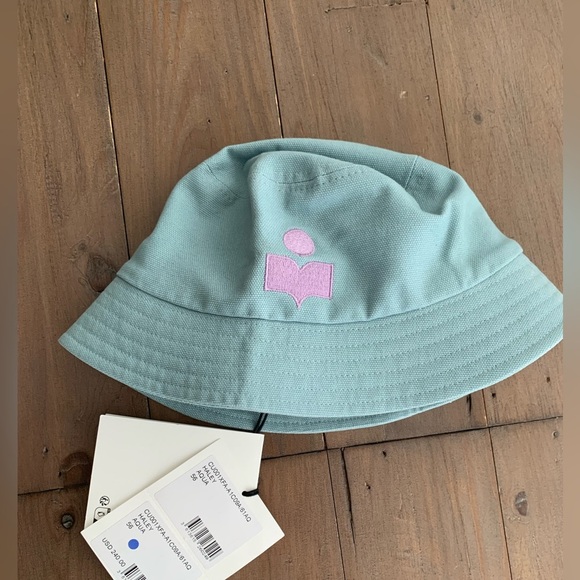 Isabel Marant Haley logo-embroidered bucket hat aqua NWT - Picture 1 of 5